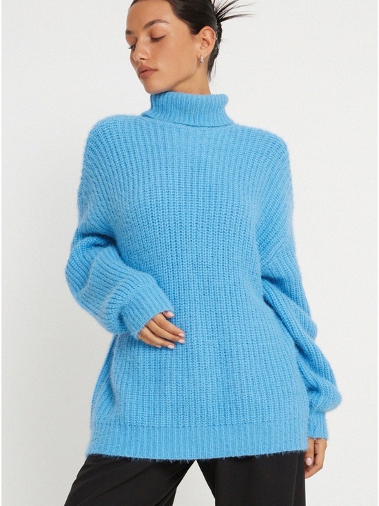 Motel Rocks Sweaters - Motel Rocks Mada Blue Oversized Turtleneck Knit Sweater M